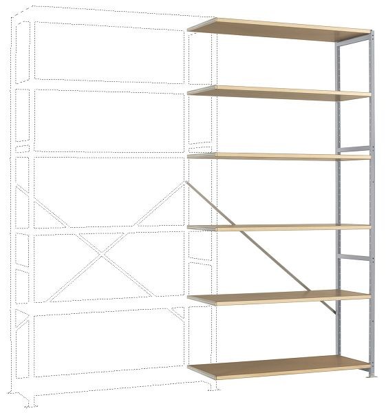 Manuflex Breitfach-Steckregal Anbauregal mit 6 Holzverbundböden, HxBxT = 2500 x 1250 x 700 mm, alusilber, RP1436.9006