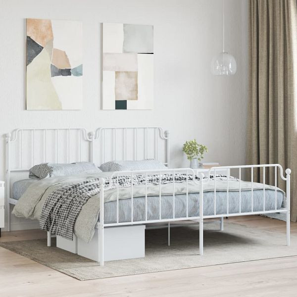vidaXL Bettgestell mit Kopf- und Fußteil Metall Weiß 180x200 cm, 373958