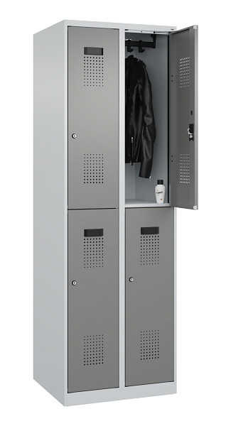 C+P Doppelstöckiger Spind Evolo PLUS, 4 Fächer, 1850x600x500mm, 7035/0004, Zylinderschloss, 049300-20 S10041