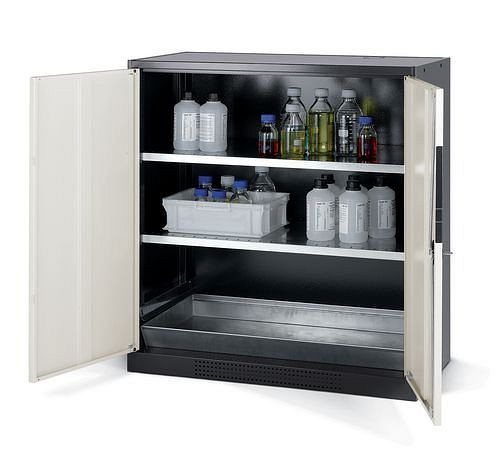 asecos Chemikalienschrank Systema CS-102, Korpus anthrazit, weiss, 2 Einlegeböden und Bodenwanne, 202603