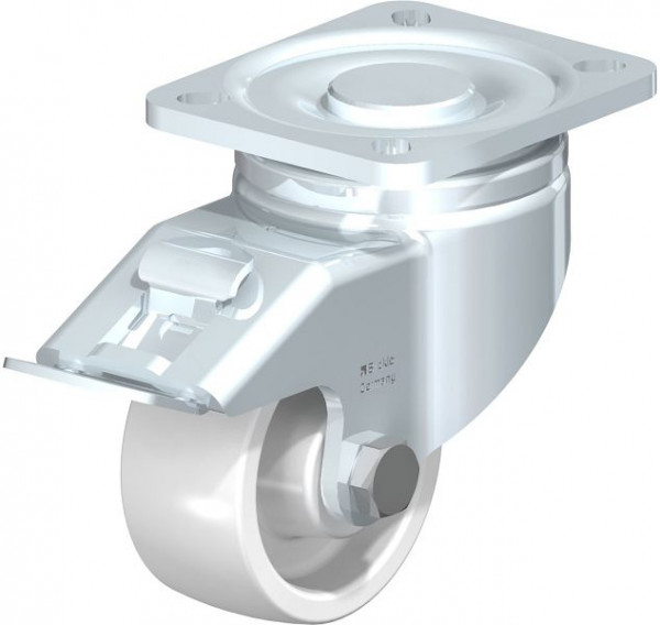 Blickle LH-SPO 80G-FI Stahlblech-Lenkrolle, Schwerlast-Ausführung, mit Anschraubplatte & Feststeller, Polyamid, Weiß, 754638