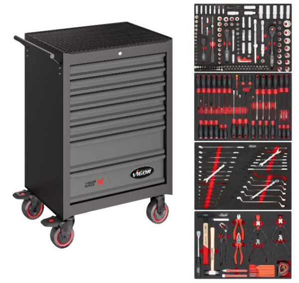 VIGOR Werkstattwagen Series M, mit Sortiment 210-teilig, V2379N/210