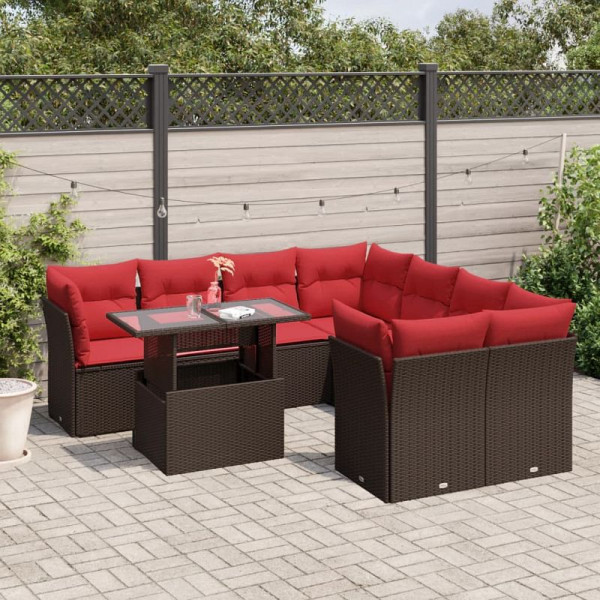 vidaXL 9-teiliges Gartensofa-Set mit Kissen, braun, Polyrattan, 3266434