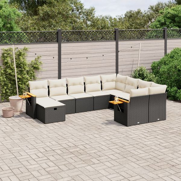 vidaXL 10-teilig Garten-Sofagarnitur mit Kissen Schwarz Poly Rattan, 3227155