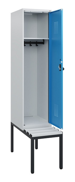 C+P Spind Evolo PLUS, 1 Abteil, 1950x400x815mm, 7035/5012, Drehriegel, Sitzfläche Kunststoff, Sitzbank, 0490505-12 S10061