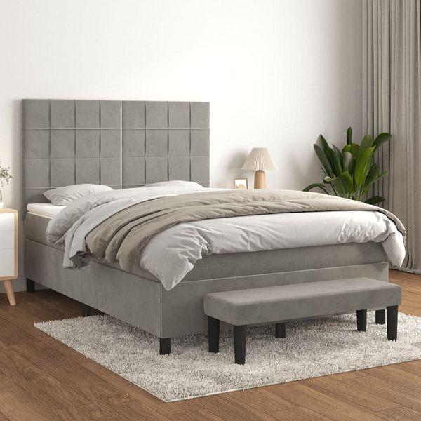 vidaXL Boxspringbett mit Matratze Hellgrau 140x200 cm Samt, 3137845