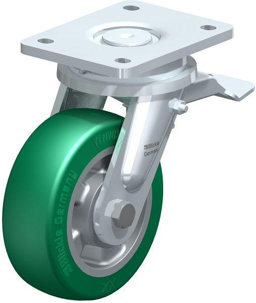 Blickle LO-ALST 150K-ST Stahlgeschweißte Schwerlast-Lenkrolle mit Feststeller, Blickle Softhane®, Grün, 754924