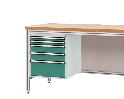 Manuflex Gehäuse-Unterbau für ALU-Arbeitstische, Nutzhöhe 500 mm mit 5 Schubfächern, für Tischtiefe 600 mm, Graugrün, ZB4875.0001