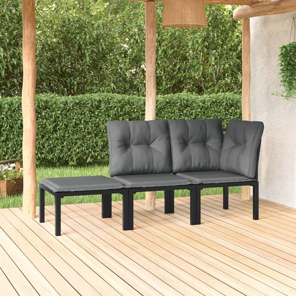 vidaXL 3-teilig Garten-Lounge-Set Schwarz und Grau Poly Rattan, 362806