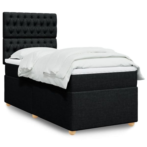 vidaXL Boxspringbett mit Matratze Schwarz 90x200 cm Stoff, 3291172