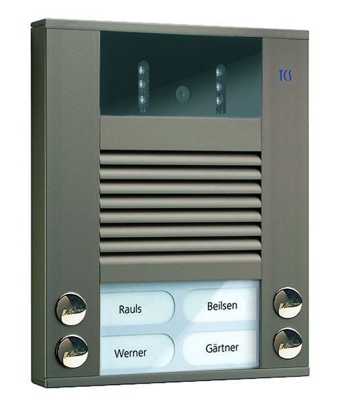 TCS Video-Außenstation mit 130-Grad-Kamera Serie AVE mit 4 Klingeltasten (rechts-/linksbündig), AP bronze, AVE14043-0012