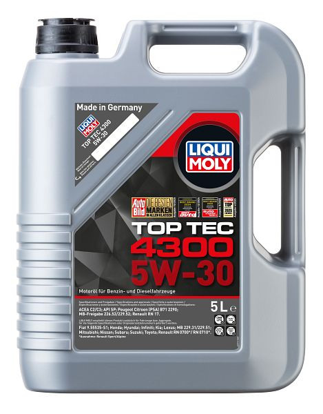 LIQUI MOLY Motoröl Top Tec 4300 5W-30, Kanister Kunststoff, VE: 5 Liter, 3741