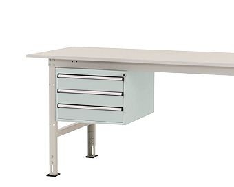 Manuflex Gehäuse-Unterbau PACKPOOL, Nutzhöhe 300 mm mit 3 Schubfächern, für Tischtiefe 800 mm, Lichtgrau, AS0004.7035