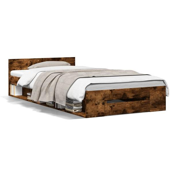 vidaXL Bettgestell mit Schublade Räuchereiche 75x190 cm Holzwerkstoff, 3280808