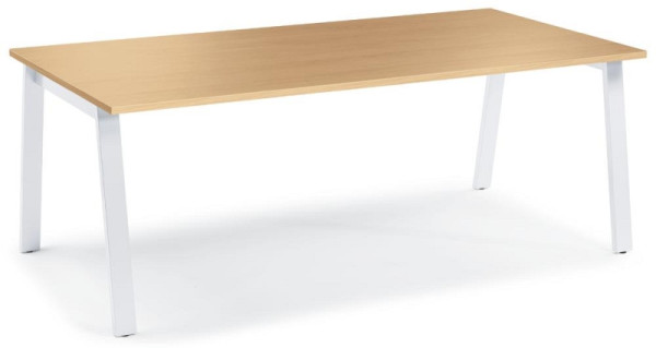 Deskin Konferenztisch RIO, Dekor: Buchedekor, Gestellfarbe: Weiß RAL 9016, BxHxT: 2000 x 735 x 1000 mm, 275614