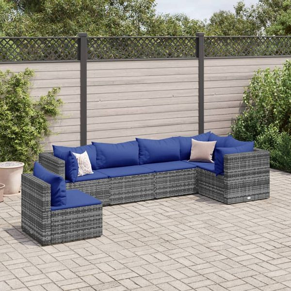 vidaXL 6-teilig Garten-Lounge-Set mit Kissen Grau Poly Rattan, 3308175