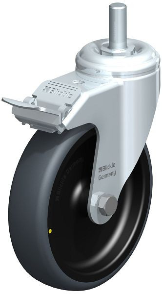 Blickle LKRA-TPA 126G-FI-ELS-GS12 Apparate-Lenkrolle mit Gewindestift & Feststeller, Thermoplastisches Gummi-Elastomer, Grau, 741770