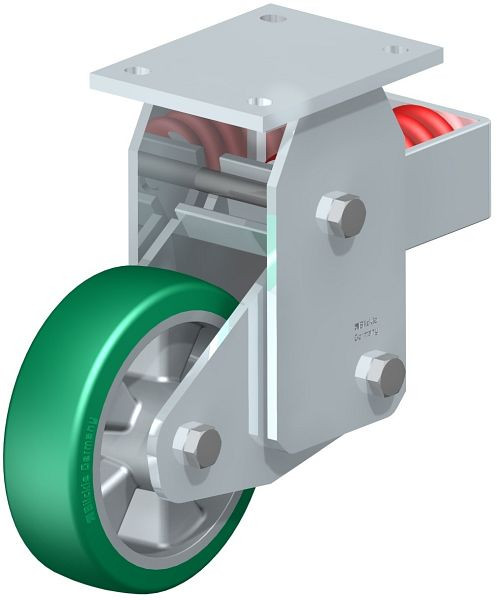 Blickle BHF-ALST 160K Stahlblech-Bockrolle, Schwerlast-Ausführung, mit Stahlfeder, Blickle Softhane®, Grün, 677948