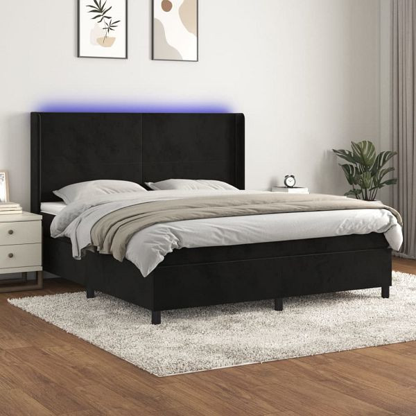 vidaXL Boxspringbett mit Matratze & LED Schwarz 180x200 cm Samt, 3139459