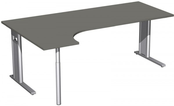 geramöbel PC-Schreibtisch links starr, C Fuß Blende optional, 2000x1200x720, Graphit/Silber, N-648318-GS