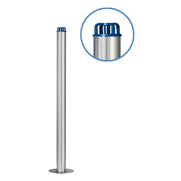 Stein HGS Absperrpfosten "Acero Kettenkopf" (V2A) Ø61mm, aus Edelstahl, zum Einbetonieren, geschliffen, Kappe: blau RAL 5010, 13022-g2