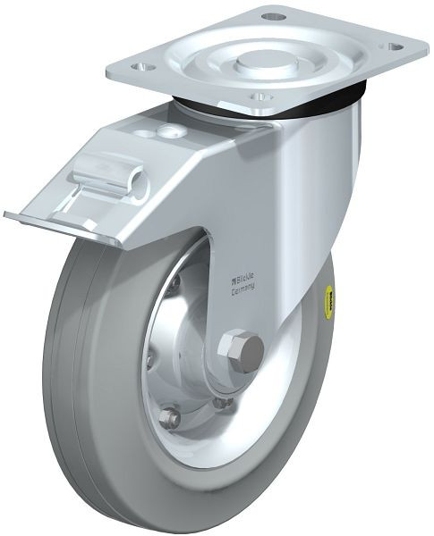 Blickle L-RD 200K-FI-VLI Stahlblech-Lenkrolle, mittelschwere Ausführung, mit Anschraubplatte & Feststeller, Zweikomponenten-Vollgummi, Grau, 276840