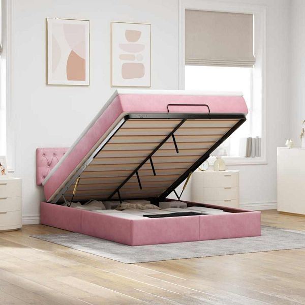 vidaXL Ottoman-Bett mit Matratze & LEDs Rosa 140x200 cm Samt, 3312703