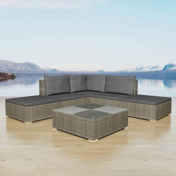 vidaXL 6-tlg. Garten-Lounge-Set mit Kissen Poly Rattan Grau, 42836
