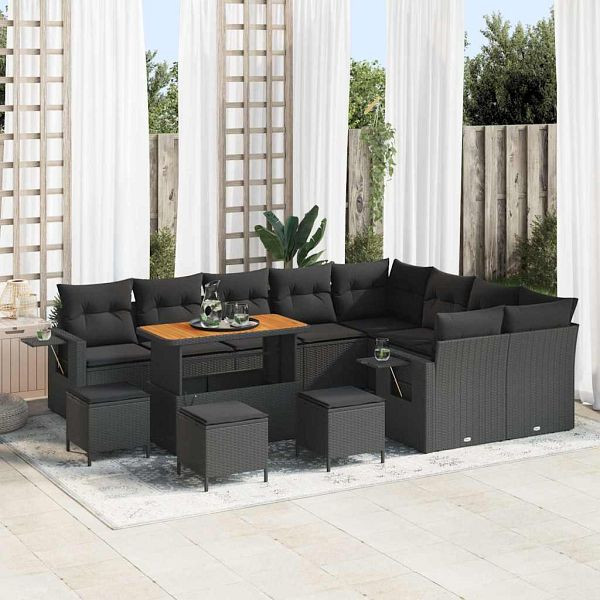 vidaXL Garten-Sofa-Set 13-teilig Schwarz Poly-Rattan, 3361789