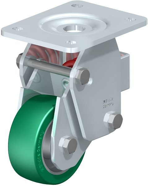 Blickle BHF-ALST 100K-3 Stahlblech-Bockrolle, Schwerlast-Ausführung, mit Stahlfeder, Blickle Softhane®, Grün, 755362