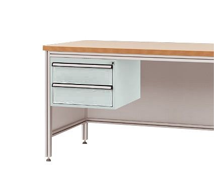 Manuflex Gehäuse-Unterbau für ALU-Arbeitstische, Nutzhöhe 300 mm mit 2 Schubfächern, für Tischtiefe 600 mm, Lichtgrau, ZB4525.7035