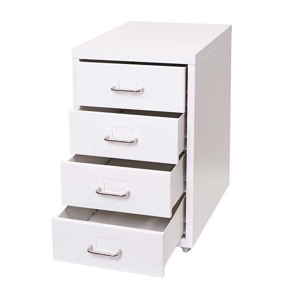 Mendler Rollcontainer Boston T851, Schubladenschrank Stahlschrank Büroschrank, 48x28x41cm 4 Schubladen, weiß, 72720