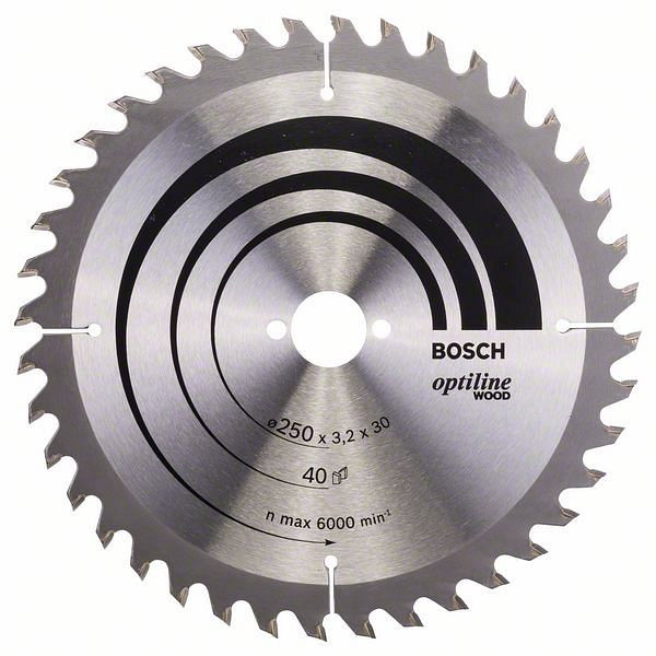 Bosch Kreissägeblatt Optiline Wood für Handkreissägen, 250 x 30 x 3,2 mm, 40, 2608640728