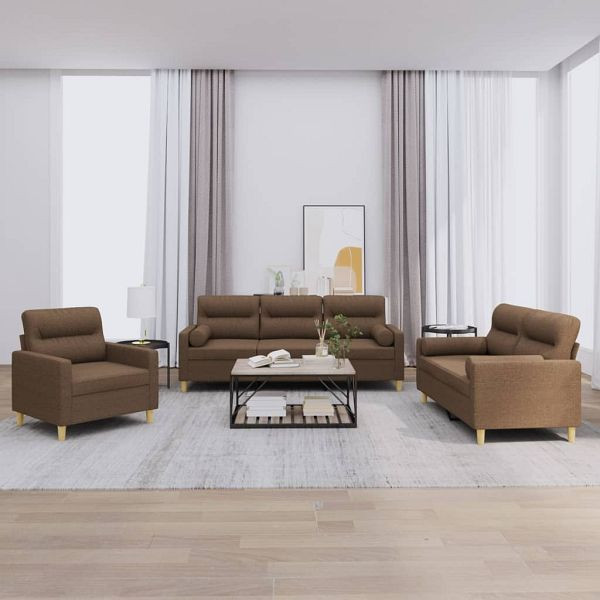 vidaXL 3-teilig Sofagarnitur mit Kissen Braun Stoff, 3201555