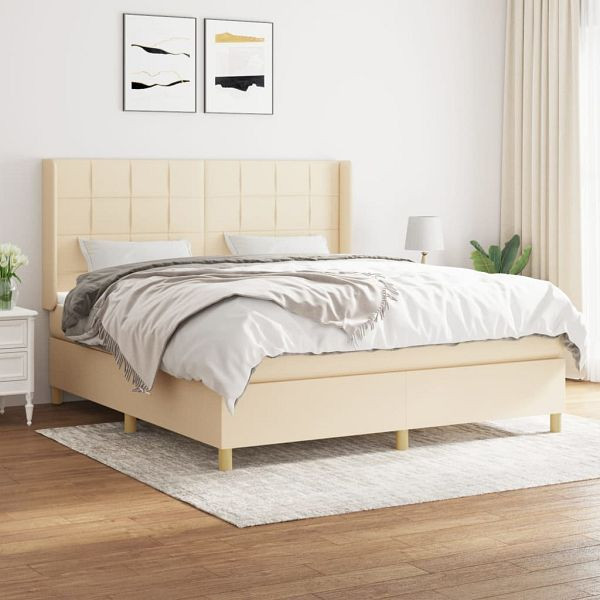 vidaXL Boxspringbett mit Matratze Creme 160x200 cm Stoff, 3132006