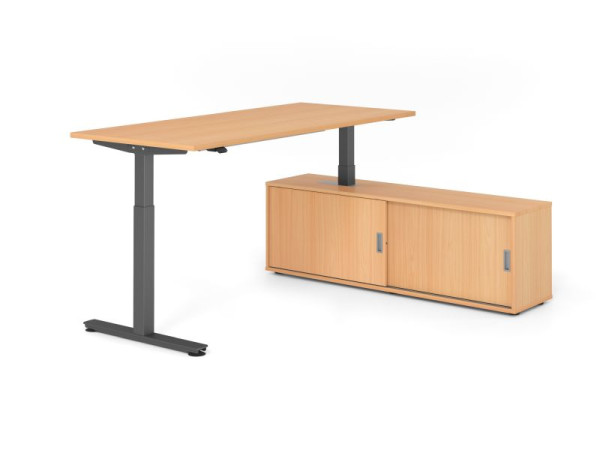 Hammerbacher Schreibtisch XMST19, 180x80cm, Platte: Buche, T-Fuß Gestell Graphit, Höhe: 71 - 120 cm, Buche / Buche, VXMST19SB/6/G/6/6