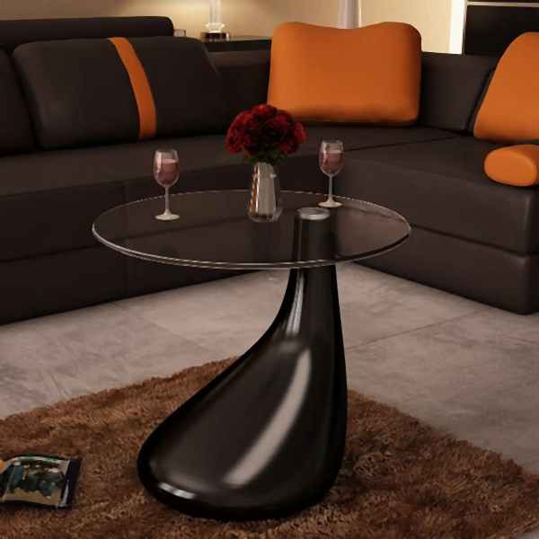 vidaXL Couchtisch mit Runder Glasplatte Hochglanz Schwarz, 240321