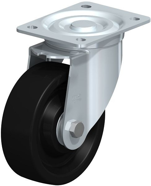 Blickle LI-PHN 150HK Hitzebeständige Stahlblech-Lenkrolle mit Anschraubplatte, Phenolharz, Schwarz, 755759