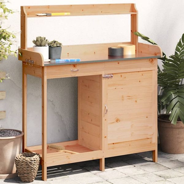 vidaXL Pflanztisch mit Schrank Braun 110,5x45x124,5cm Massivholz Tanne, 156344