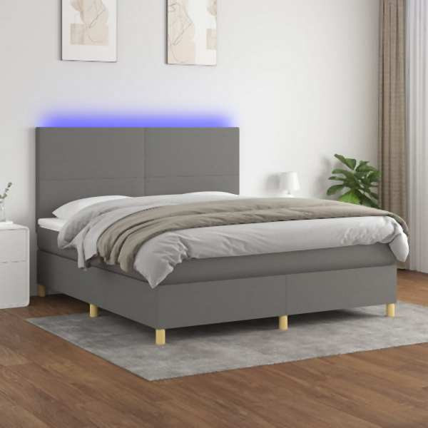 vidaXL Boxspringbett mit Matratze & LED Dunkelgrau 160x200 cm Stoff, 3135286