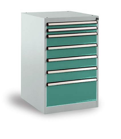 Manuflex Schubfachschrank BASETEC Stationär, Nutzhöhe 700 mm mit 7 Schubfächern, in graugrün HF 0001, SP1130.0001