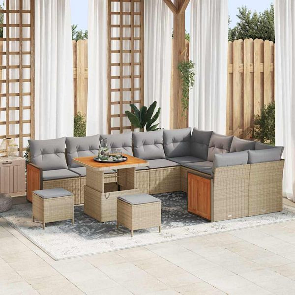 vidaXL Garten-Sofa-Set 12-teilig Beige und Hellgrau 80 x 80 x 71 cm, 3363342