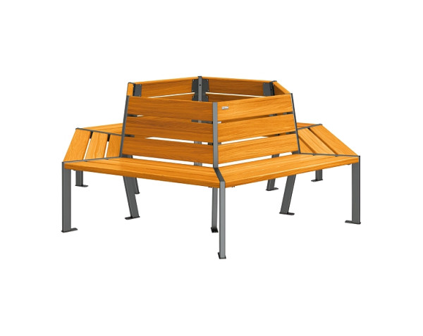 Procity Baum-Rundbank Silaos, Stahl Und Holz, Innendurchmesser 1000 mm, helle Eiche/Procity Grau, 209648.GPRO.CHEC