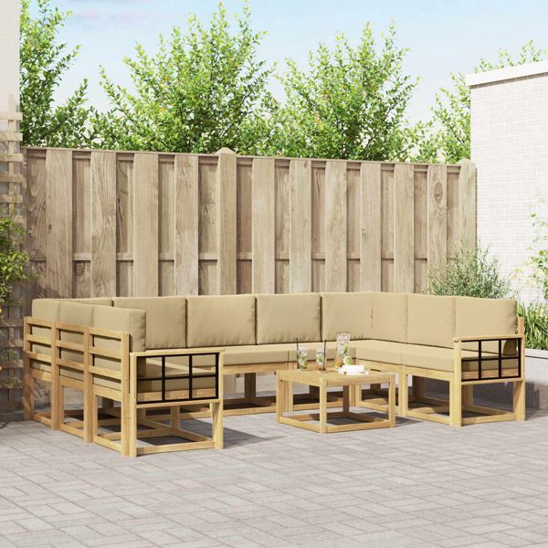 vidaXL Outdoor-Sofagarnitur 10-teilig Weiß und Beige 59 x 59 x 37 cm, 3388267