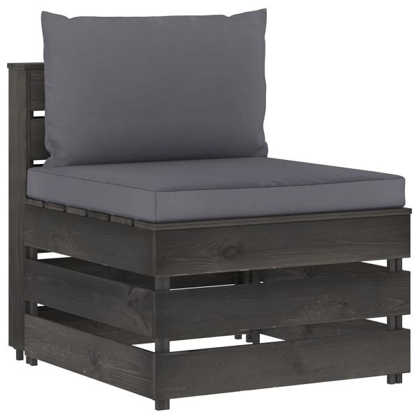 vidaXL Modulares Mittelsofa mit Kissen Grau Imprägniertes Holz, 3068120