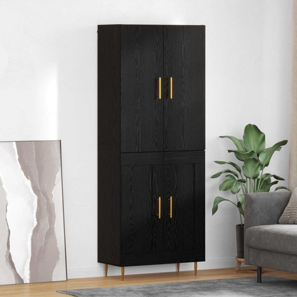 vidaXL Highboard Schwarz Eichen-Optik 69,5 x 34 x 180 cm Holzwerkstoff, 3416254