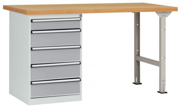Manuflex Werkbanksystem COMBI Modell 4 mit massiver Bucheplatte, BxTxH = 1500 x 700 x 840 mm, Alusilber, WC5105.9006