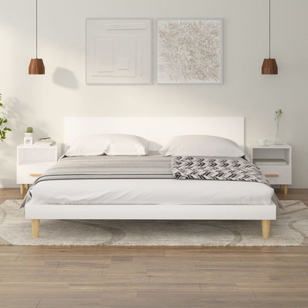 vidaXL Nachttische 2 Stück Weiß 40x35x47 cm, Material: Holzwerkstoff, Massivholz Eukalyptus, 812007