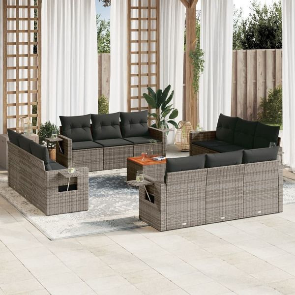 vidaXL 13-teilig Garten-Sofagarnitur mit Kissen Grau Poly Rattan, 3224499