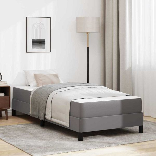 vidaXL Bett mit Matratze Grau 90 x 200 cm Kunstleder, 3398611